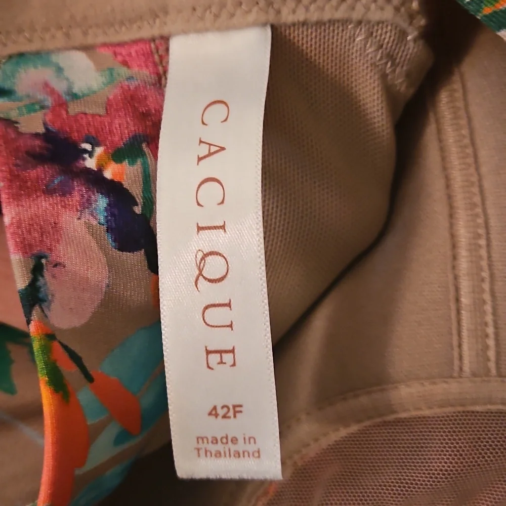 Cacique 42F Comfort Bliss No-Wire Lightly Lined Tan Pink Blue Floral Bra EUC - Picture 6 of 9